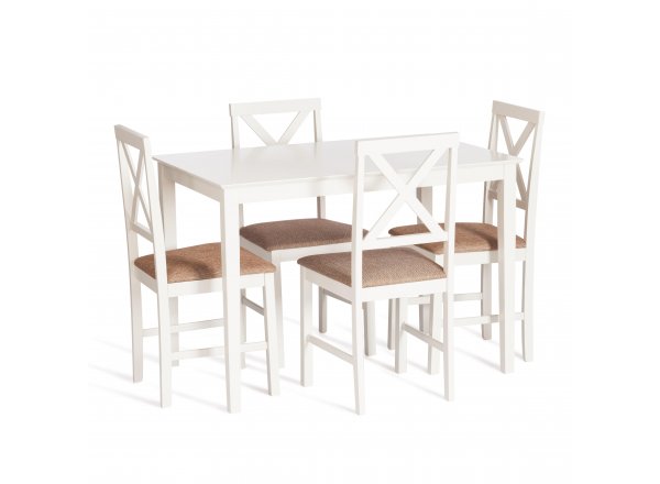 Обеденный комплект Хадсон стол + 4 стула Hudson Dining Set ivory white слоновая кость, ткань кор.-зол